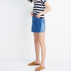 Madewell Rigid Denim A-Line Mini Skirt Pieced Edition Raw Hem Size 27 EUC